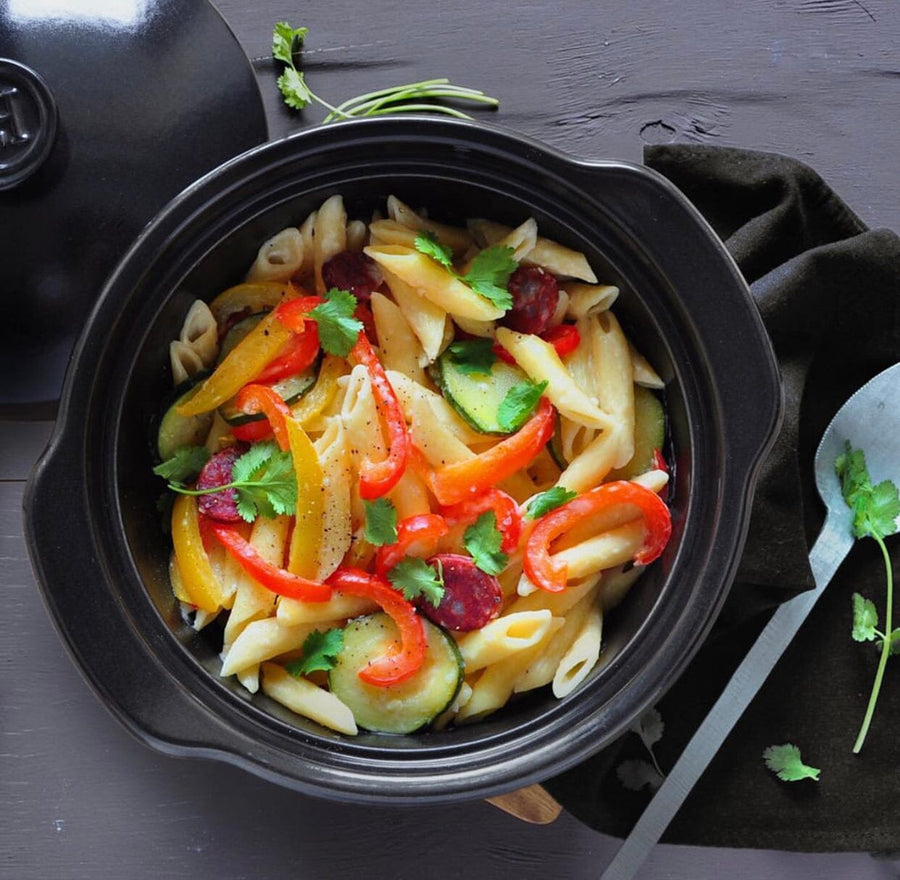 One Pot Pasta with Peppers, Zucchini, & Chorizo