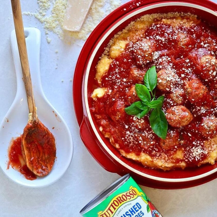 Family Style Creamy Polenta With Polpette Al Sugo (meatballs in tomato sauce) by MamaMiaMangia